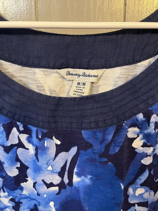 Tommy Bahama Fresco Floral Print  Sleeveless Midi Round Neck Dress Flared Hem M - Picture 2 of 6